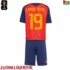 Spanien Lamine Yamal #19 Hemmakläder Barn VM 2026 Kortärmad (+ Korta byxor)